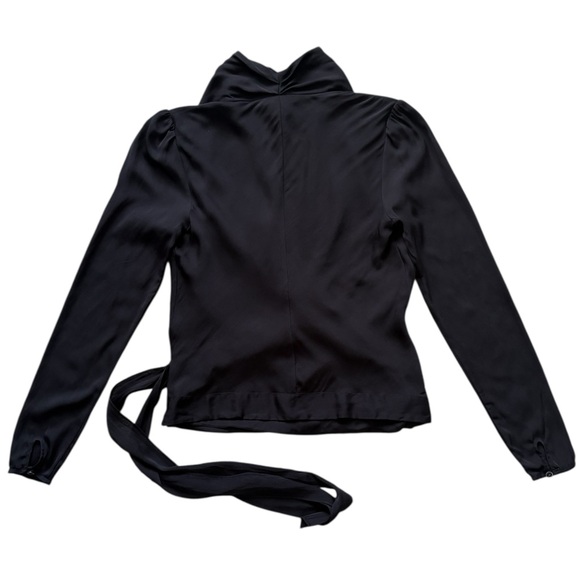 Catherine Malandrino Wrap Silk Black Waist Tie Quiet Luxury Blouse Vtg Y2K - Picture 4 of 15